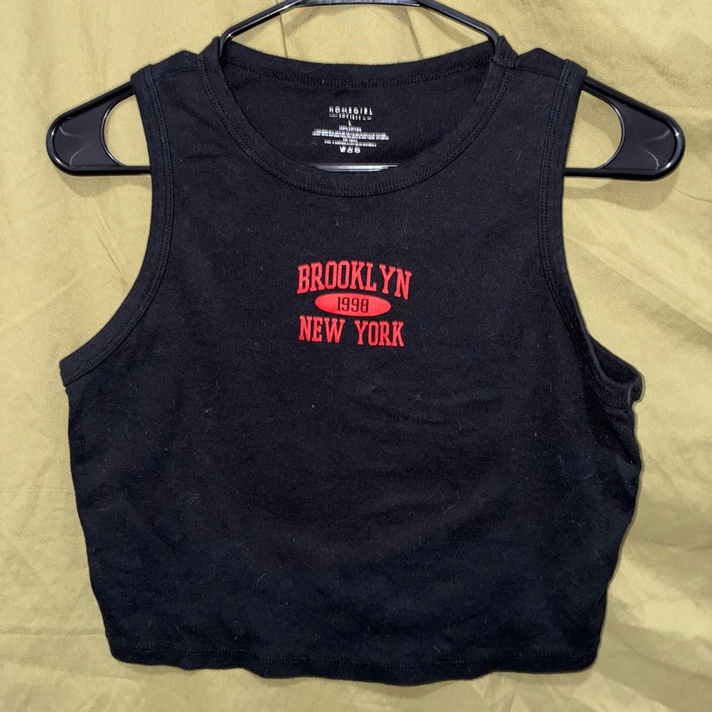 Black Tank Top with Red Brooklyn New York Print